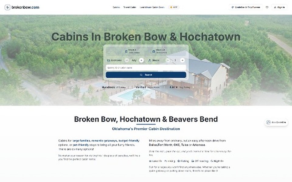 cabins.brokenbow.com website